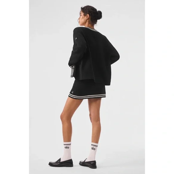 Alo Yoga Tennis Club Sweater Knit Cardigan Black/Ivory S